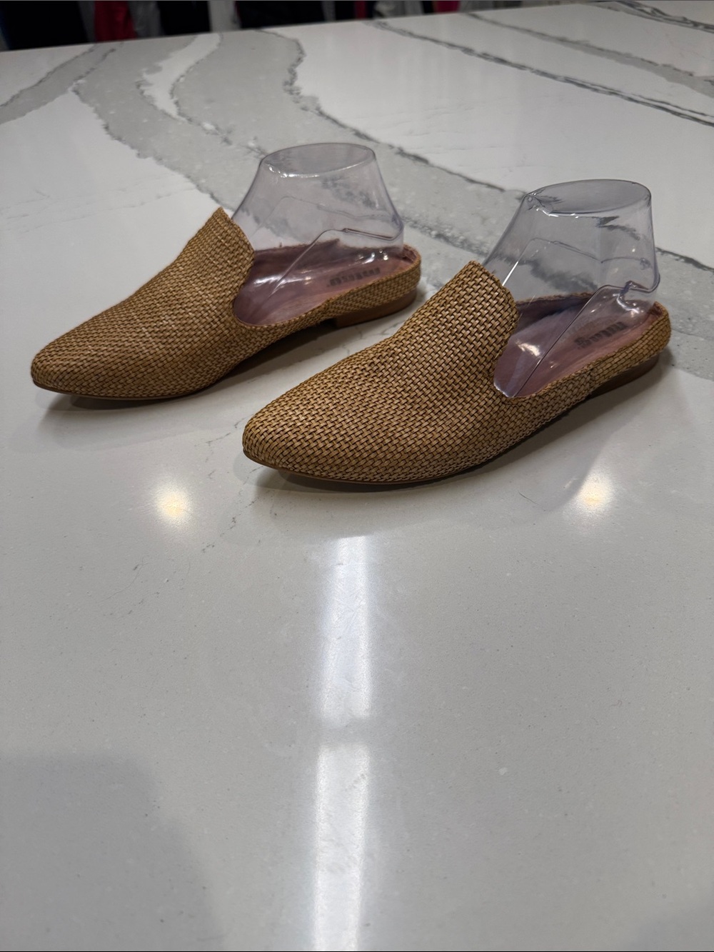 MTNG Woven Pointed-Toe Slip-On Mules in Tan SzEU40